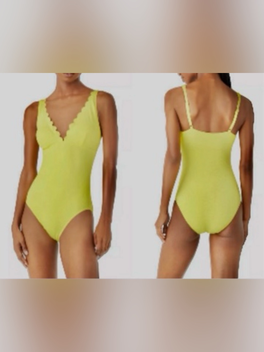 Kate Spade New York Yellow Scalloped Plunge Pique One Piece Swimsuit Colorful